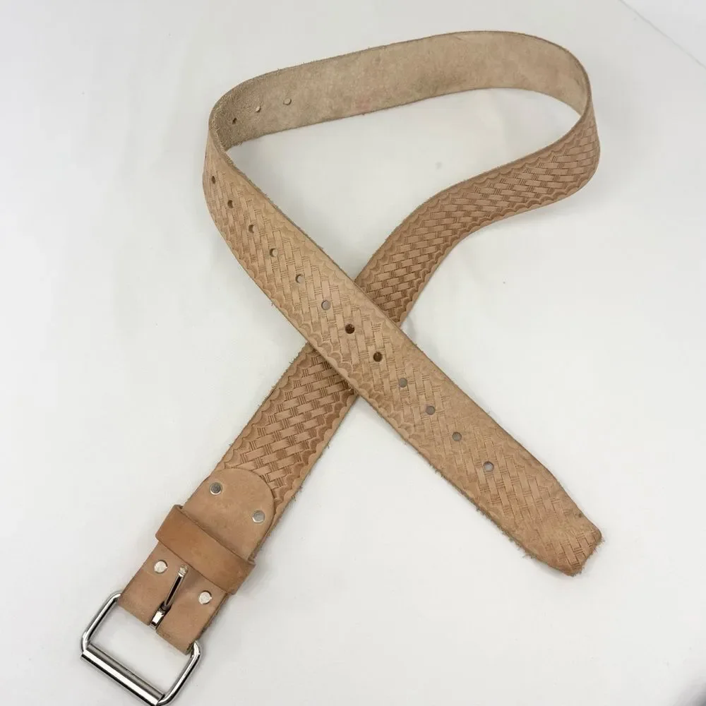 Heritage Leather Co. Light Brown Tooled Weave Raw Leather Unisex Belt